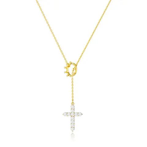 Tewiky Side Crown Cross Y necklace For Women Chain Dainty Pendant Choker Necklaces For Daily Party Aesthetic Gifts For Fashion For Easter Gift Jewelry