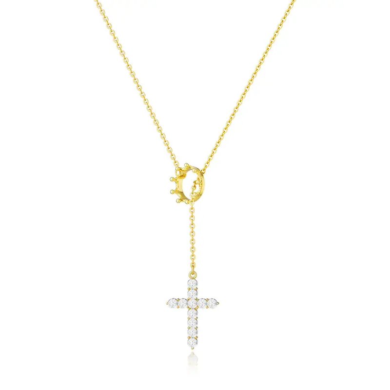 Tewiky Side Crown Cross Y necklace For Women Chain Dainty Pendant Choker Necklaces For Daily Party Aesthetic Gifts For Fashion For Easter Gift Jewelry