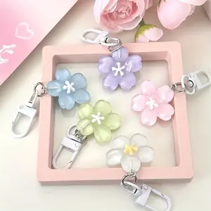 5pcs New Jelly Color Sakura Keychain Cute Versatile Bag Charm Couple Best Friend Gift Accessory Student Cartoon Decoration