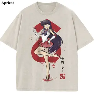 Sailor Mars Vintage Wash Tee, Sailor T-shirt, Anime Girl, Anime Graphic Tees, Unisex Shirt, Anime Gift For Fan, Gym Workout Shirt, Menswear Womenswear Crew Neck Oversize Fit Heavy Cotton Top Streetwear Casual Crewneck