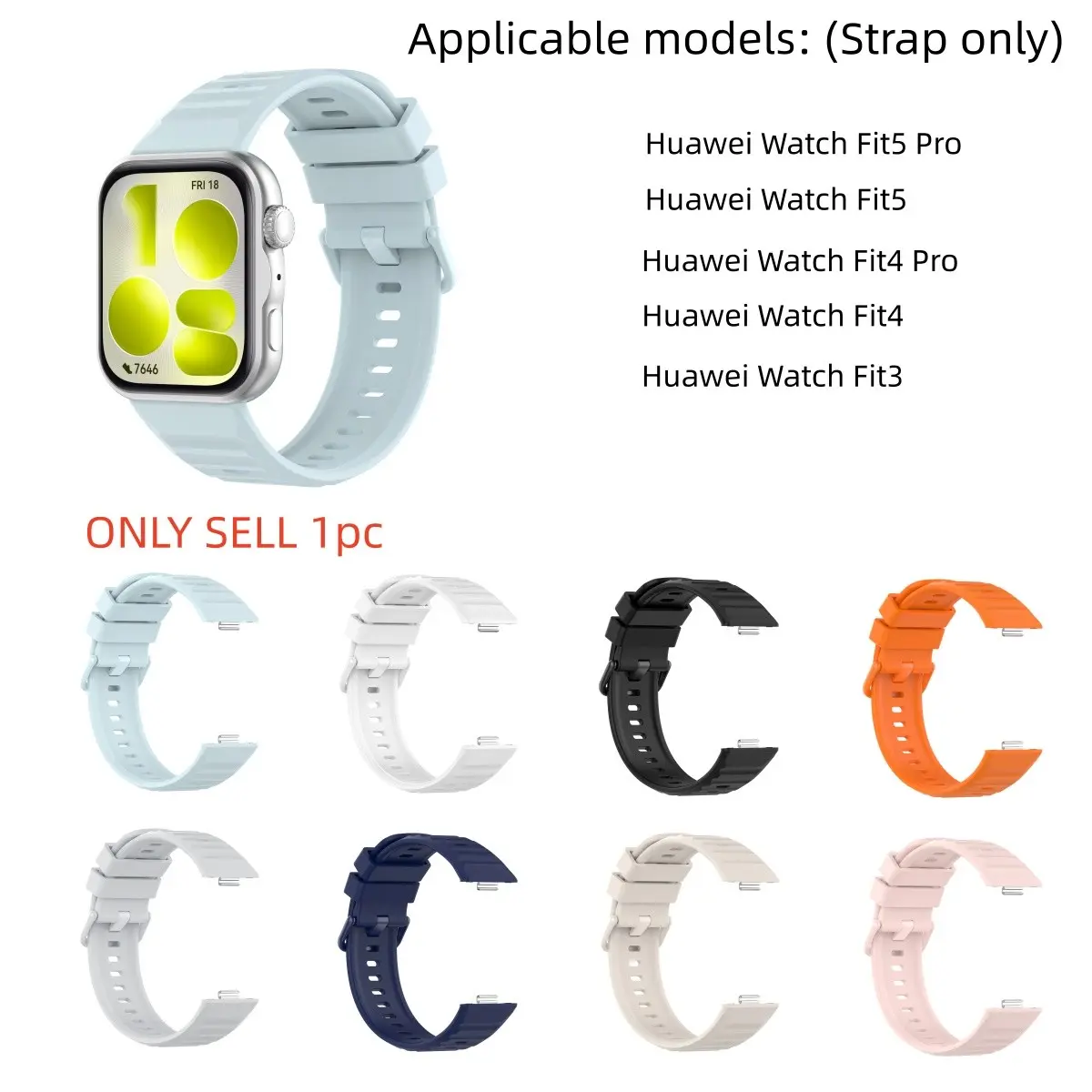 Huawei Watch Fit5 Pro Silicone Band, Compatible with Huawei Fit5/fit4 Pro/fit4/fit3, Durable & Comfortable Strap, Smartwatch Replacement Straps, 1 Piece