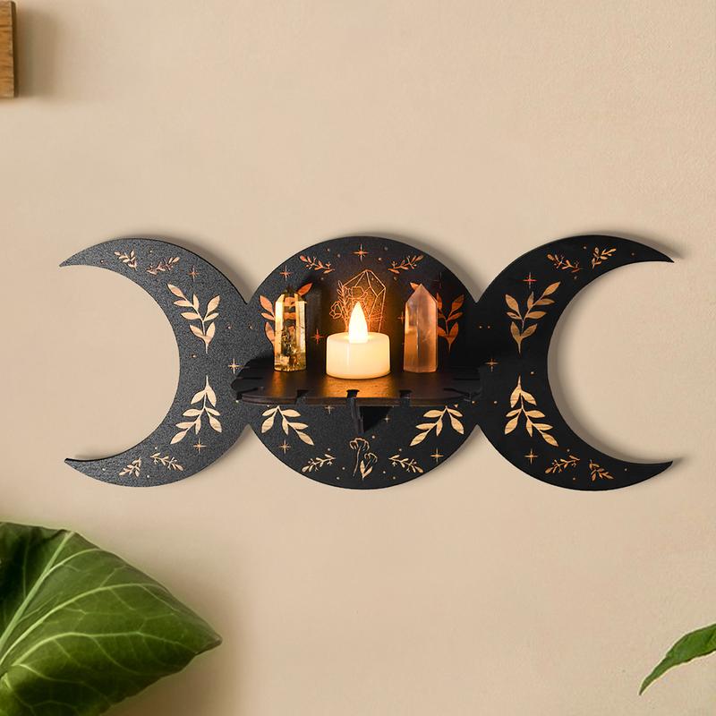 Creative Moon Leaf Pattern Wall Shelf, Wall Mount Design, Solid Wood Indoor Decor, Suitable for Living Room Bedroom Study, Made in China