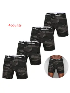 Men's Camouflage Print Letter Tape Boxer Briefs, Casual Comfort Soft Athletic Underwear for Men, Men's Underwear for All Seasons Daily Wear