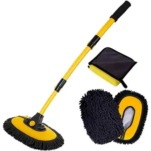 Car Wash Brush with Long Handle,  with 2 Replacement Head Microfiber Towels Car Wash Kit Cleaning Supplies, Car Wash Mop Mitt, Extension Pole Car Brush Cleaning Kit for Cars Trucks