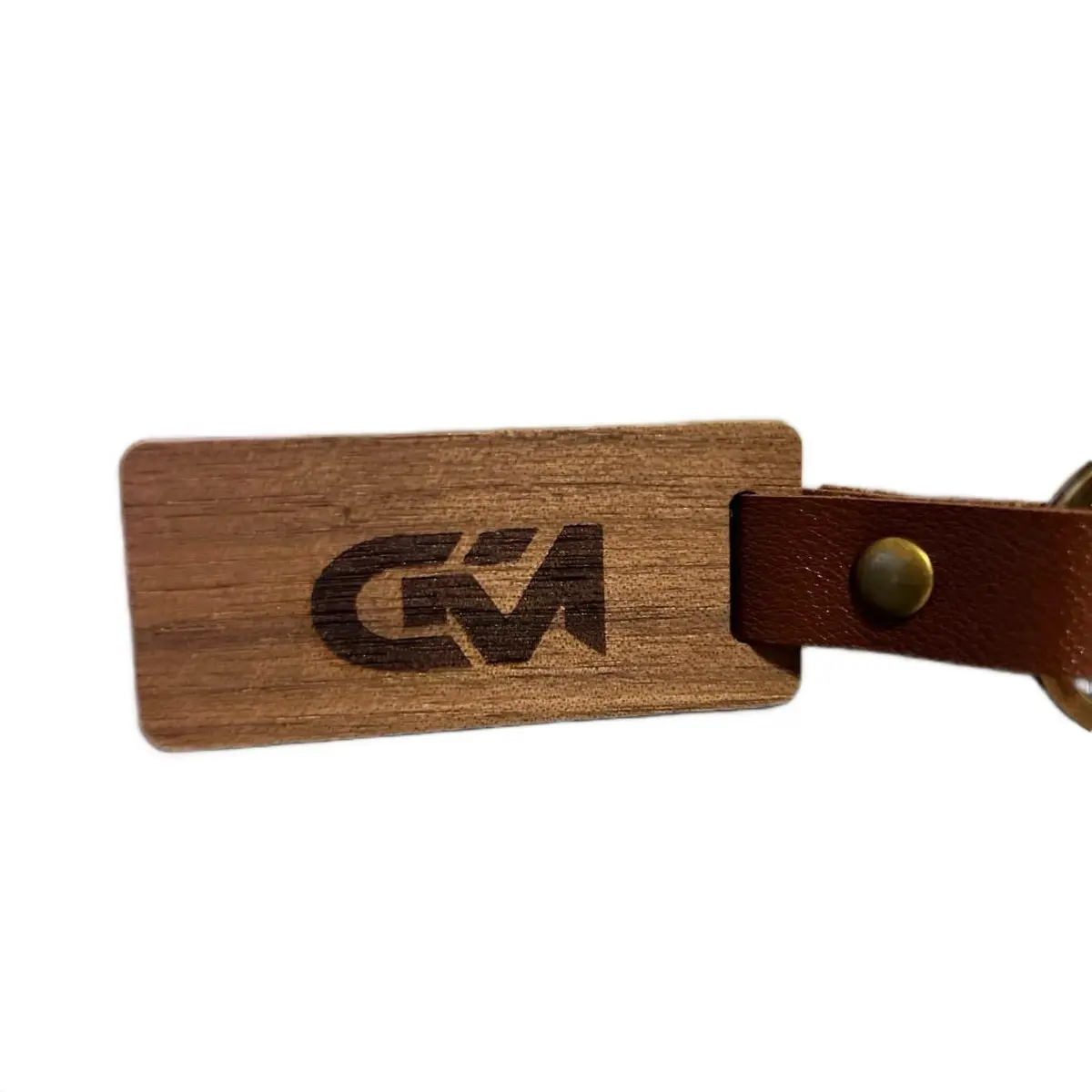 Custom Wood Engraving Keychains - Personalized Durable Wood Engravings  with Leather Strap & Brass Rivet