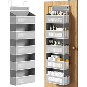 Over The Door Organizer Hanging Storage with 5 Large 10 Side Pockets 44 lb Load Hanging Shelf for Closet Wall Bedroom Bathroom Nursery 5-Tier Grey