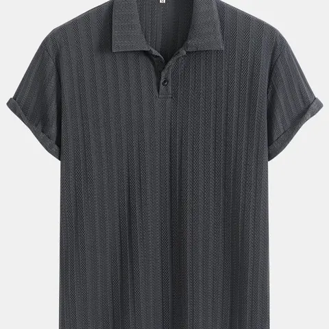 Men's Regular Fit Solid Jacquard Button Textured Polo Shirt, Casual Short Sleeve Polo Top for Summer, Fashion Men's Clothes for Daily Wear, Plain Polo Shirt, Buttoned Polo Shirt