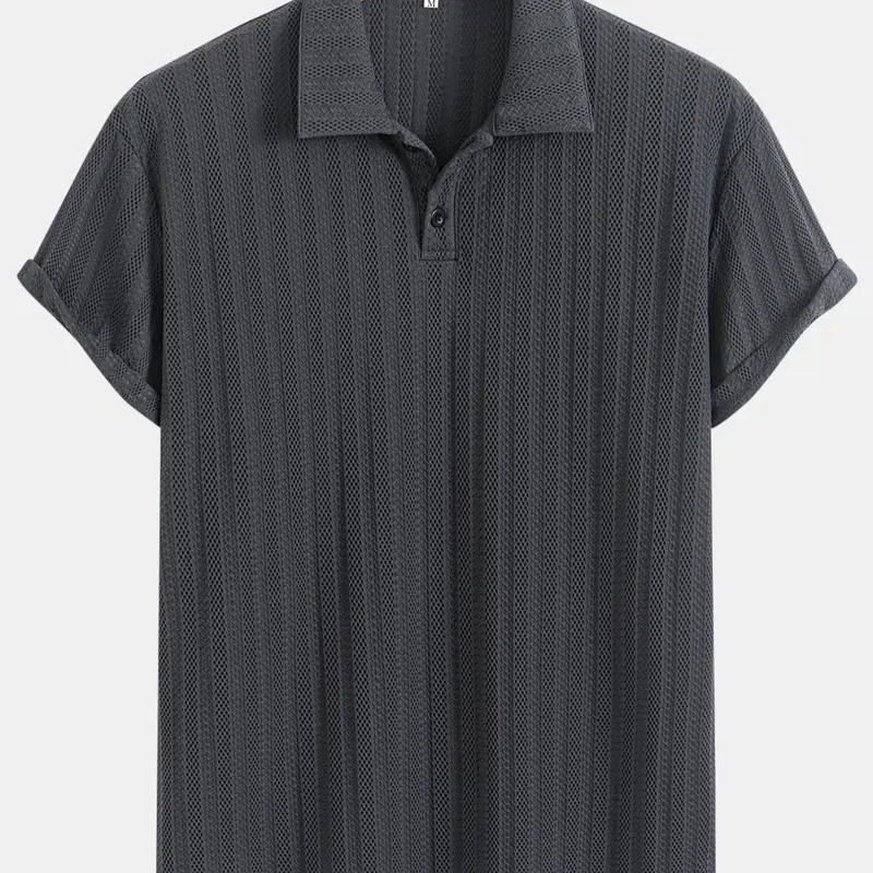 Men's Regular Fit Solid Jacquard Button Textured Polo Shirt, Casual Short Sleeve Polo Top for Summer, Fashion Men's Clothes for Daily Wear, Plain Polo Shirt, Buttoned Polo Shirt