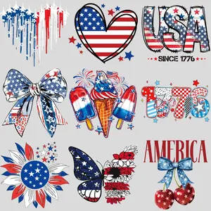 Independence Day Themed Pattern DTF Transfer Sticker, 9 Counts/set Ice Cream & Bow & Sunflower Pattern Sticker, DIY Decorative Sticker for Clothes, Crafts