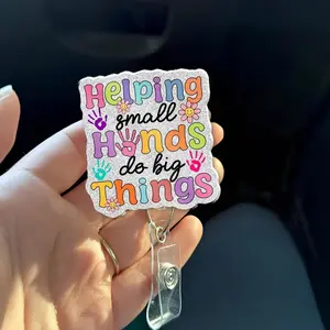 Pediatric Therapy Badge Reel Helping Small Hands Do Big Things - OT PT Speech Therapy Retractable ID Holder QMQ