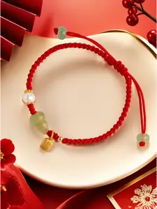 Lucky Fulu Bracelet for Women Year of the Zodiac Red String with Natural Jade and Pearl Beads Good Luck Amulet Birthday Gift