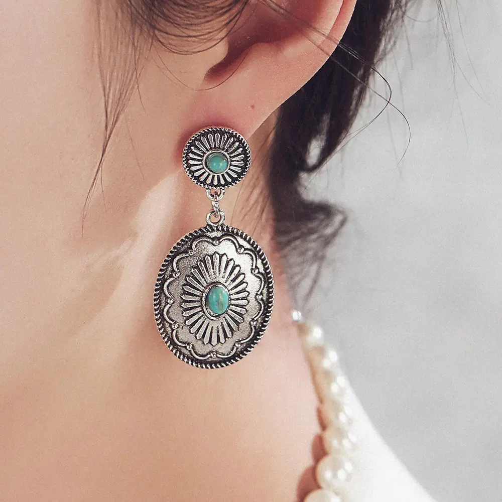 Vintage Earrings Bohemian Ethnic Style Turquoise Earrings and Drop Earrings