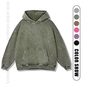 Holafish Women's Winter Cotton Oversized Acid Wash Hoodie Pullover Sweatshirt with Kangaroo Pocket Loose Fit Minimalist Design for Casual Wear Comfy Crewneck Long Sleeve Basic Tops Womenswear Essential - Piece