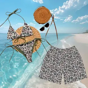 Duck Camo Couple Swimsuit Set Bikini & Mens Shorts, Matching Hunting Swimwear, Summer Beach Outfit, His and Hers Vacation Gift 3UJ