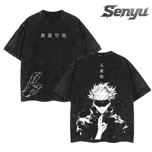 Retro Vintage Gojo - Jujutsu Kaisen Anime Double Printed Vintage Washed Tee Unisex Oversize Anime Manga Washed Heavyweight Cotton T-shirt, Gift For Anime Fan, Anime Lover Streetwear Shoe Tshirt Top Oversized Menswear Round Neck Style