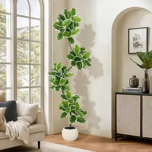Fiddle Leaf Fig Tree Artificial Indoor, 7FT/6FT/5FT Tall Faux Rubber Tree with Sphere Planter, Tall Artificial Plants with Moss for Home Decor Office Living Room Fake Plastic Greenery Gift