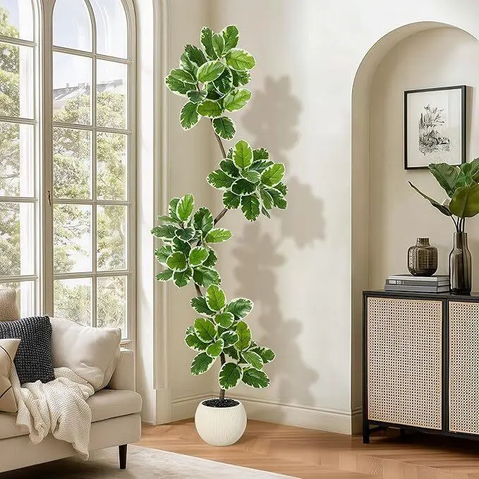 Gaomon Topiary Artificial Fiddle Leaf Fig Tree - 5FT/6FT/7FT Adjustable Fake Plastic Plants, Lifelike Natural-Look Greenery with Sphere Planter & Moss, Indoor Furniture Decor for Home, Office Gifts