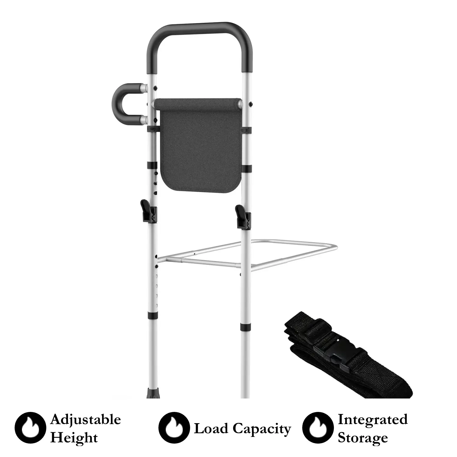 ZEX014-V3 Corrosion Resistant Stainless Steel Full Size Bed Rails for Elderly Adults - Adjustable Assist Rails, Portable Nylon Mesh Storage Pocket, Bed Cane, 330 Lbs Capacity, Easy Setup, Frame Fall Prevention, Cushioning, Flat Surface, Bedside Stability