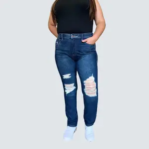 Judy Blue Women's Comfortable High Waist Rigid Magic Heavy Destroy Straight Leg Denim Jeans, Basic Casual Streetwear Spandex Womenswear Bottom Style