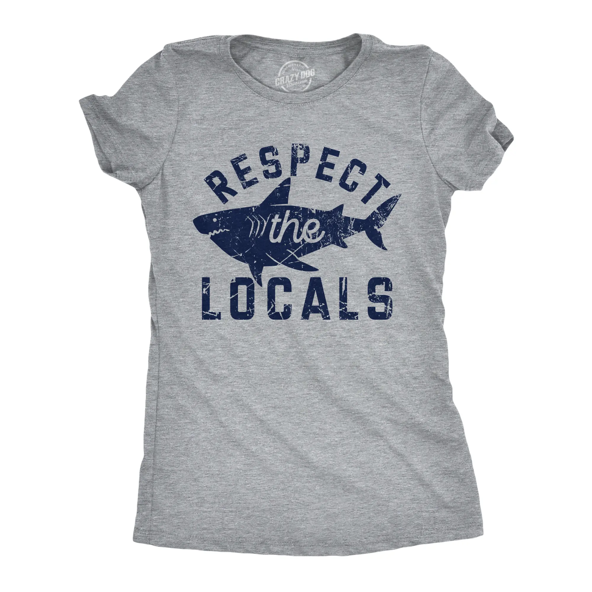 Womens Funny T Shirts Respect The Locals Sarcastic Shark Graphic Novelty Tee for Ladies Funny Womens T Shirts Cute Vintage Fashion Casual Ladies T-Shirt Gift Sarcastic Tops for Women Funny Animal Top Women's Light Grey