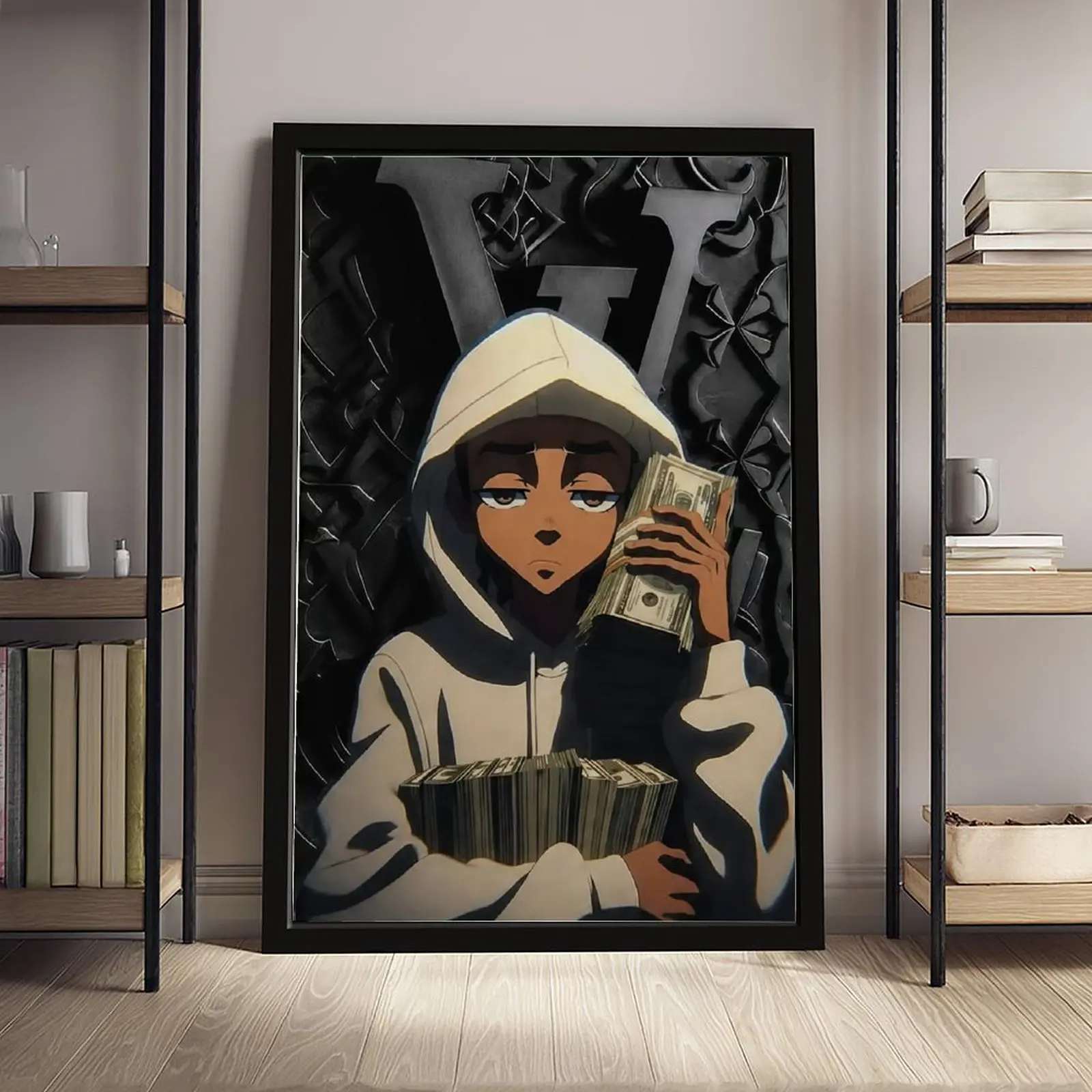 Riley Freeman's money-themed canvas wall art "A Stack of Cash" is the ultimate masculine space decoration for hip-hop and anime enthusiasts, and also a perfect choice for modern rooms