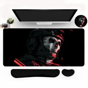 Skull Helmet Pattern Office Set, 4 Counts Including Mouse Pad & Keyboard Wrist Rest & Ergonomic Mouse Pad & Coaster, Wrist Support for Gaming
