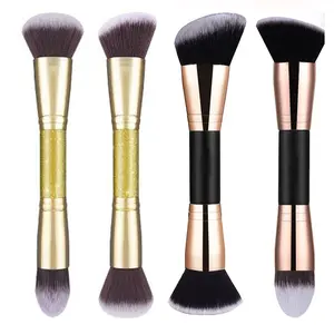 Cross border e-commerce provides 2 sets of makeup brushes, double head foundation make-up brush, black wood handle, gold set, beauty tools