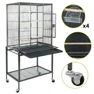 ZENY 53 Inch Bird Cage Large Cage Metal Wheels with Rolling Stand & Perches for Cockatiels Parrot Parakeet, Black