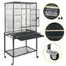 ZENY 53-Inch Durable Iron Cage with Wood Accents - Rolling Wheel Stand, Roosting Perch, Easy-Clean Design, for Cockatiels, Black