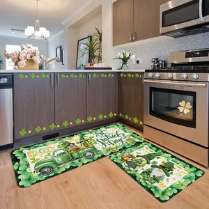 2pc/3pc St. Patrick's Day Kitchen Floor Mat Set with Irish Clover Gnome Design, Lucky Decor for Holiday Cooking & Home Entrance