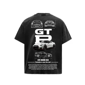 Unisex Vintage Street Style Graphic Gtr R35 T-Shirt, Comfortable Cotton Wash Tee for Racing Culture Lovers, Perfect for Couples and Casual Wear