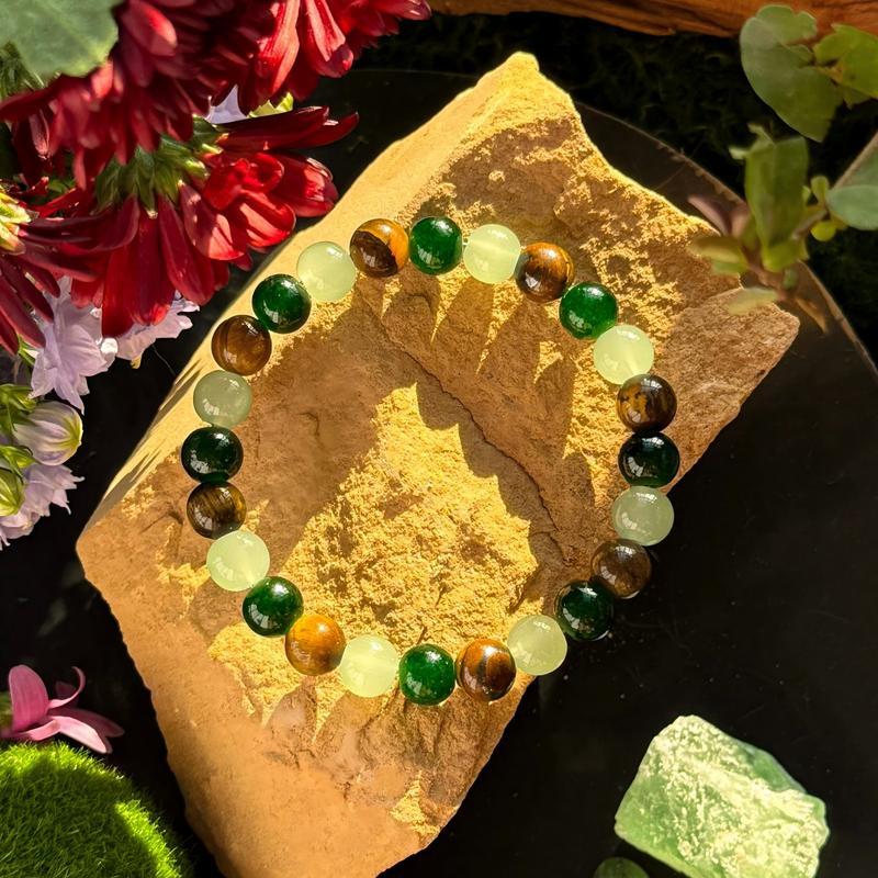 GEMRICH Prosperity bracelet featuring green beryl, green quartz, and tiger’s eye—a lucky bracelet that attracts wealth, abundance, and prosperity; blue friendship beaded jewelry protective bracelet, encouragement gift, color block beaded bracelet