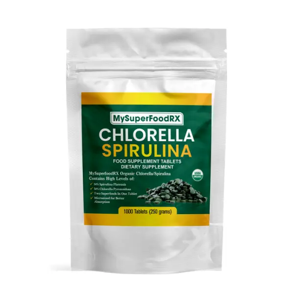 Organic Chlorella Spirulina 1000 Vegan Tablets - 50/50 Blend, 250MG Healthcare Supplement green superfood