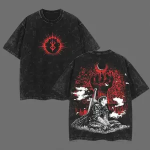 Berserk Dark black Knight Guts wolf armor v17 goth dark anime manga game dark gothic 2 sided Washed Tshirt Soft graphic t-shirts fantasy streetwear streetwear lover graphic tee