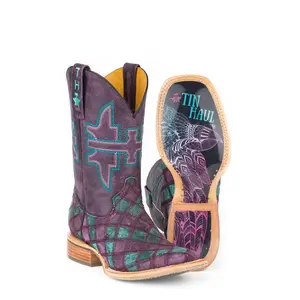 Tin Haul Womens Chevron Eagle Multi-Color Leather Cowboy Boots