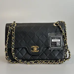 Pre-owned CHANEL Lambskin Crossbody Bag Classic Flap Small Black Quilted with Gold tone Clasp 49481217