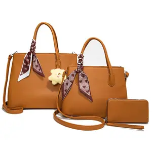 PU21027-T3 3 in 1 Solid Color Simple Fashion personalized Handbag Set with Middle Messenger and Small Wallet