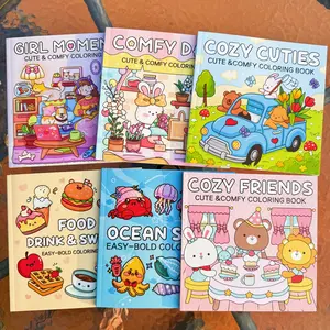 3/6 Pack of Super Cute and Simple Coloring Books - Color by Number, Comfy Stress relieving art therapy, relaxing scenes and cute characters, perfect gift for young and old alike!