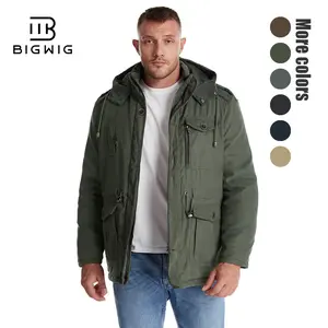 BIGWIG Men's Winter Outerwear: Thick Hooded Jacket, Windproof Jacket, Thick Multi-Pocket Warm Lined Coat, Lambswool Hooded Cotton Jacket, Mid-Length Cotton Coat, Warm Snow Parka, Suitable for Hiking and Outdoor Wear
