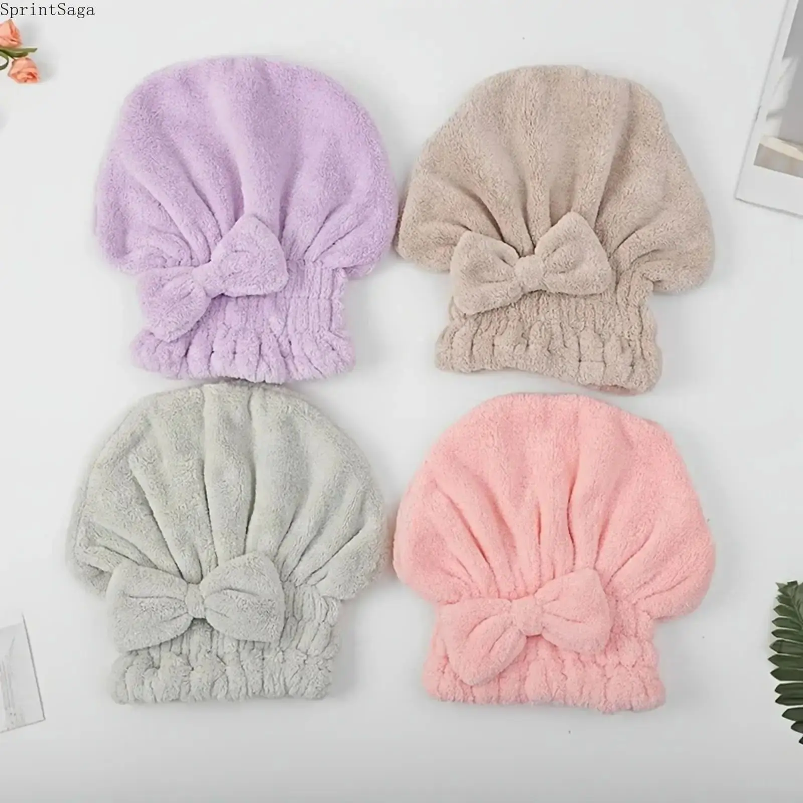 Women’s 2‑Pack/4‑Pack Bow‑Decor Hair Drying Cap Set, Soft Ultra‑Absorbent Reusable Hair Towel Wrap, Quick‑Dry Microfiber Shower Turban, Lightweight Bathroom & Camping Essential, Summer‑Vibe Outdoor Sports Accessory, Fashionable Hair Care Head Wrap for Dai
