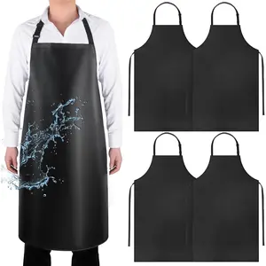 Waterproof Rubber PVC Apron Adjustable Dishwasher Apron-Women Men Heavy Duty Work Apron for Dishwashing Chemical Lab Butcher Grooming Black