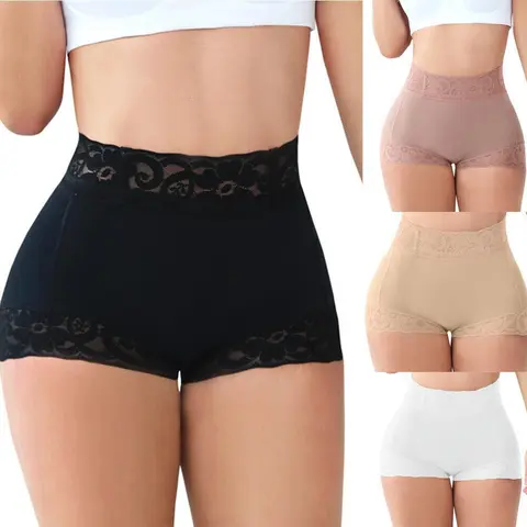 Women's Lacy Seamless Spandex-Nylon Body Shaper Shorts - Wireless High Waist Tummy Control, Padded Hip Lifter, Casual Leg Compression, Black Lace Trim, Zipper Design, Ideal for Wedding, Party