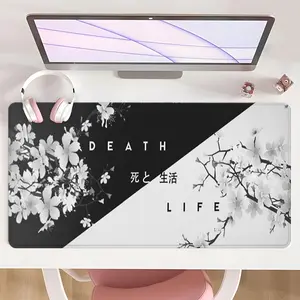 [Gaming Mouse Pad] Ultimate Black-White Cherry Blossom Design Non-Slip MousePad For Desk With Rubber Base & Stitched Edge, Desk Accessories, Perfect For Home & Office Use, Ideal Gift For Spring Season And Zen Lovers