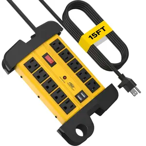 CRST Durable Metal Surge Protector Power Strip - 10 Outlets, Dual USB Ports, 15FT Power Cord, Cord Management, Mountable Heavy-Duty Design for Electrical Accessories & Devices with Enhanced Protection & Convenience