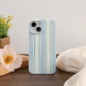 Blue White Stripe Aesthetic iPhone Case For iPhone 17 16 15 14 13 12 Pro Max Plus Mini iPhone 16e 13 12 11 X SE Coquette iPhone Cover Gift