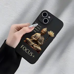Buddha Lotus Case for iPhone 16 Pro Max 15 Plus 14 13 12 11 Minimalist Style Protective Lightweight Eco-Friendly TPU Soft Phone Case with Precise-Hole Design
