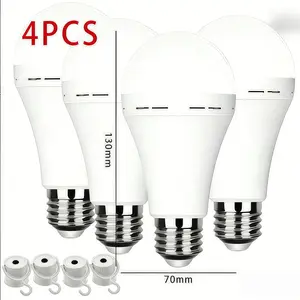 4 Pack Rechargeable Emergency Light Bulbs Battery Powered LED Light Bulb E27 12W 60W Equivalent for Home Power Outage Camping A