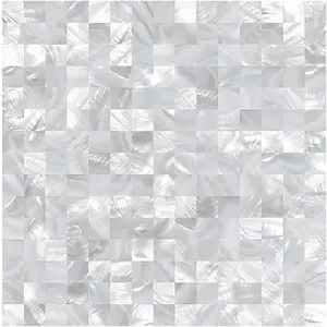 Peel and Stick Backsplash MOP Shell Mosaic Subway Tile for Living Room Background Wall and Kitchen 12In x 12In White 1Pack