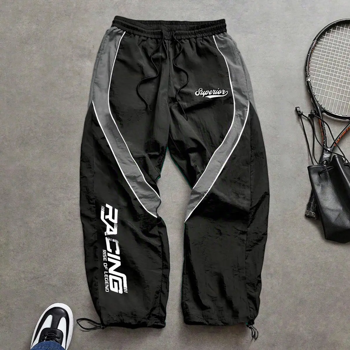Men’s casual athletic long pants—American-style striped quick-dry loose high-street tactical poncho pants; quick-dry loose high-street tactical pants suitable for street dance, combining sport and leisure in one outfit, ideal for back-to-school wear.
