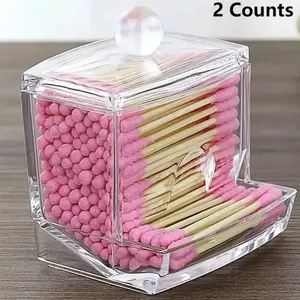2 Counts Cotton Swab Holder Cotton Ball Dispenser Organizer Clear Mini Bathroom Storage Containers